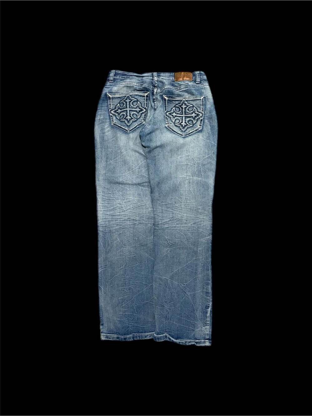 Flypaper Blue Embroidered Cross Detail Straight Leg Jeans